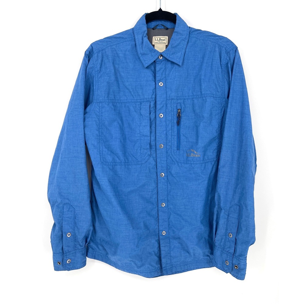 L.L. Bean Men Small Blue Long Sleeve Snap Front Fishing Hiking Shirt Outdoor EUC